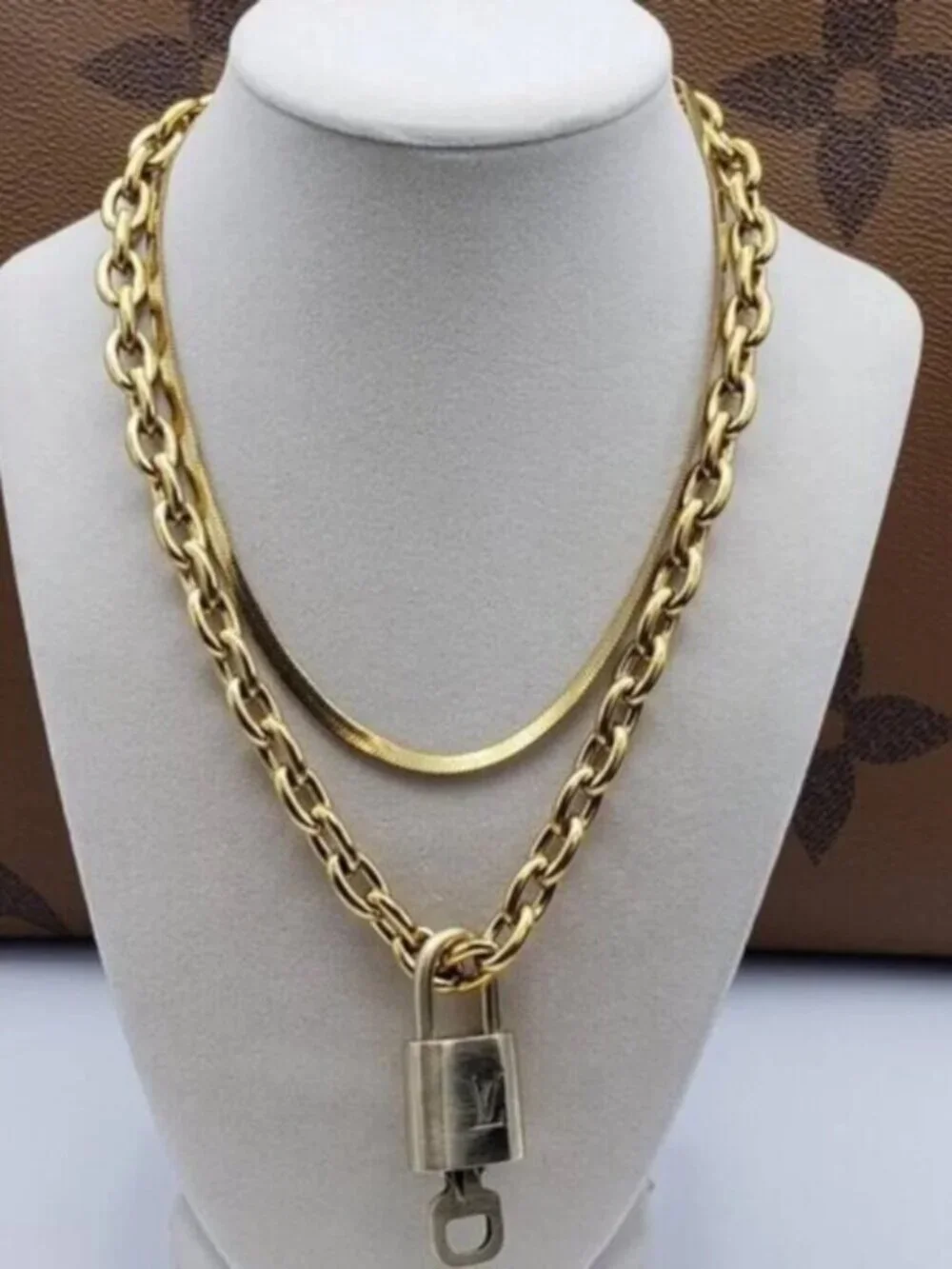 Authentic Louis Vuitton Padlock w/unbranded 18k GoldPlated stainless DoubleChain